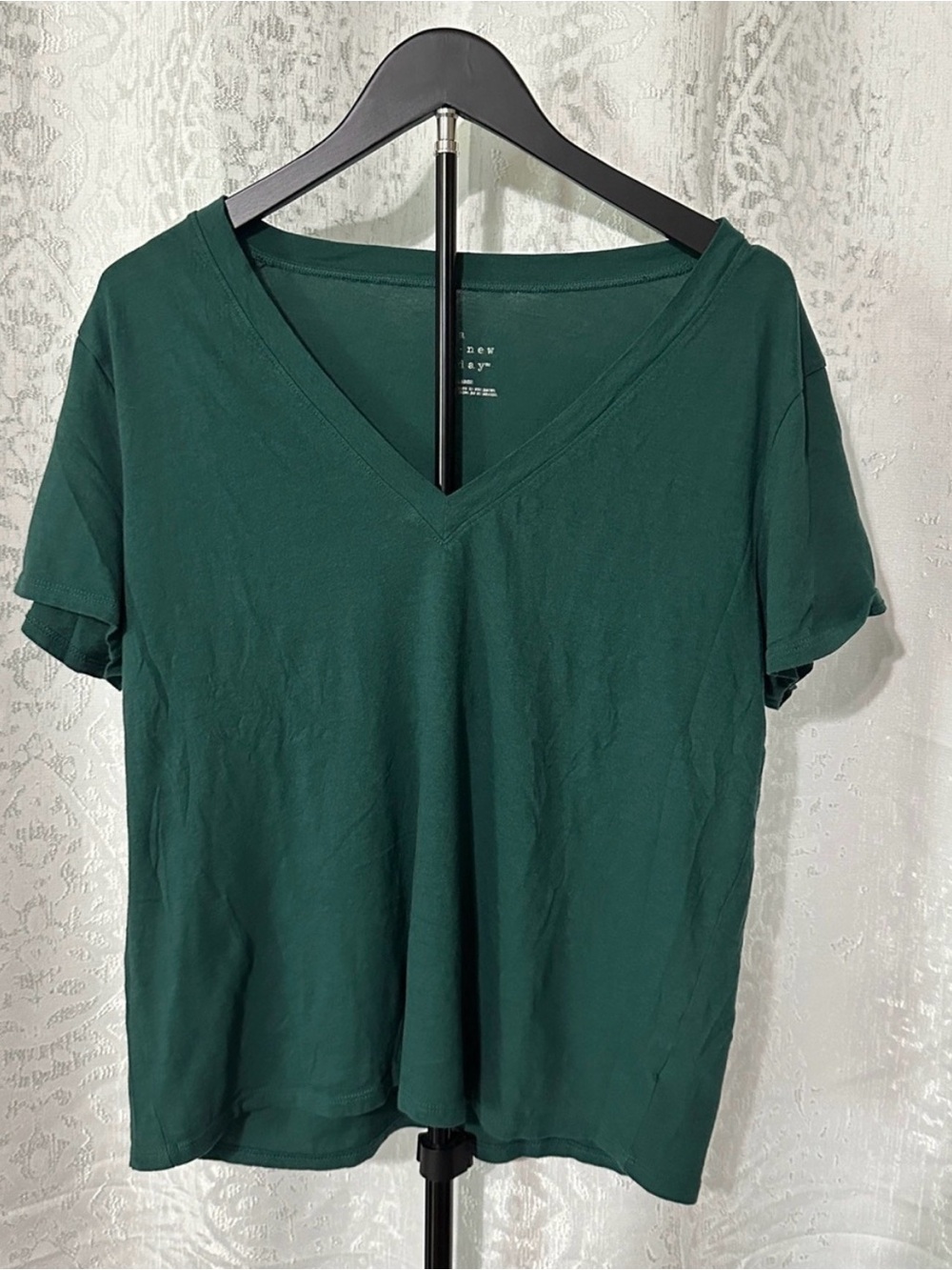 a new day Deep Teal V-Neck Short Sleeve Tee, Boxy Fit, Large